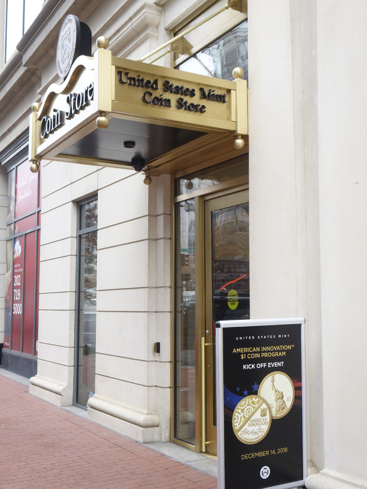 outside of the U.S. Mint Coin Store in Washington, DC
