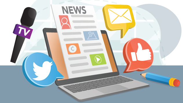 cartoon laptop and social media icons