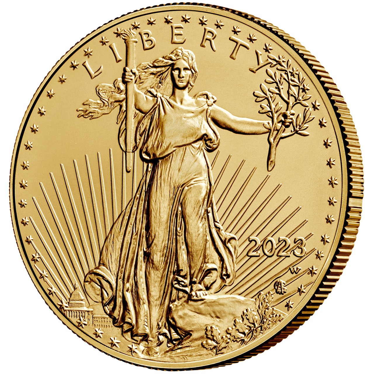 2023 American Eagle Gold One Ounce Uncirculated Coin Obverse Angle