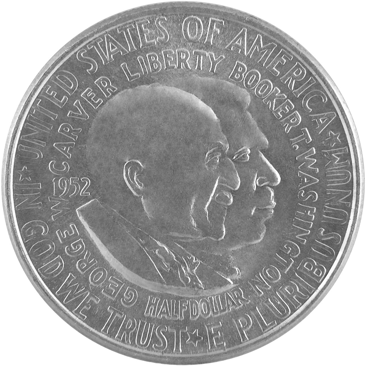 1952 George W. Carver Booker T. Washington Commemorative Silver Half Dollar Coin Obverse