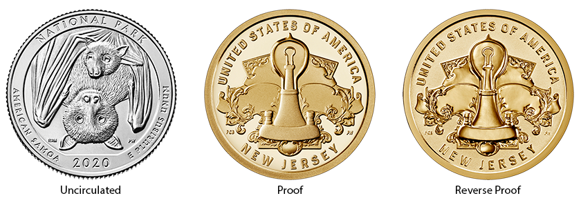 coin with 3 finishes: uncirculated, proof, and reverse proof